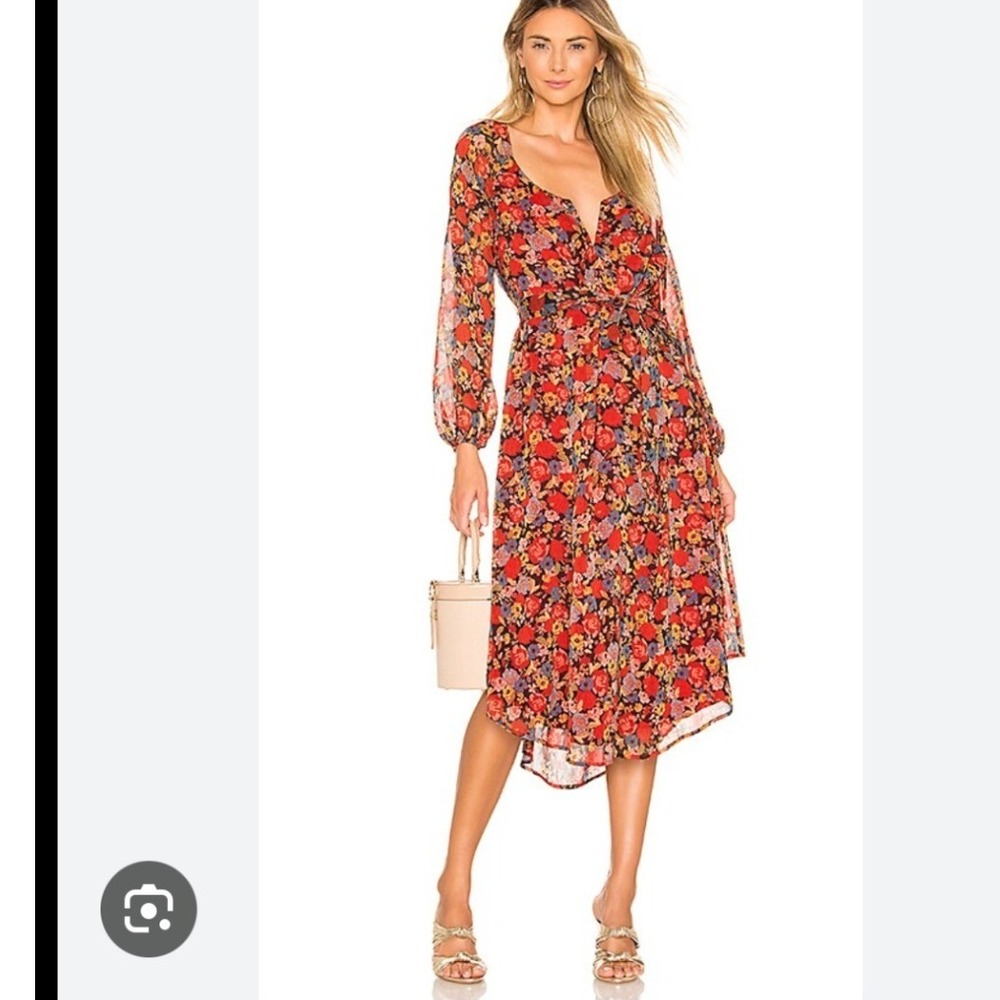 House of Harlow 1960 x REVOLVE Noa Red Floral Midi‎ Dress Long Sleeve Small